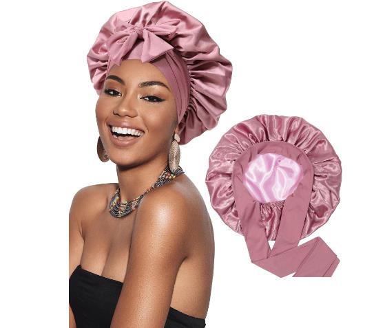 Chapéu redondo de fita de cetim de camada dupla com laço imitação de seda beleza cuidados com o cabelo chapéu de aba larga lenço feminino touca de dormir