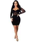 yaya feminino quente strass emenda malha ver embora mergulhando decote em v manga longa bodycon midi vestido sexy noite vestidos de festa