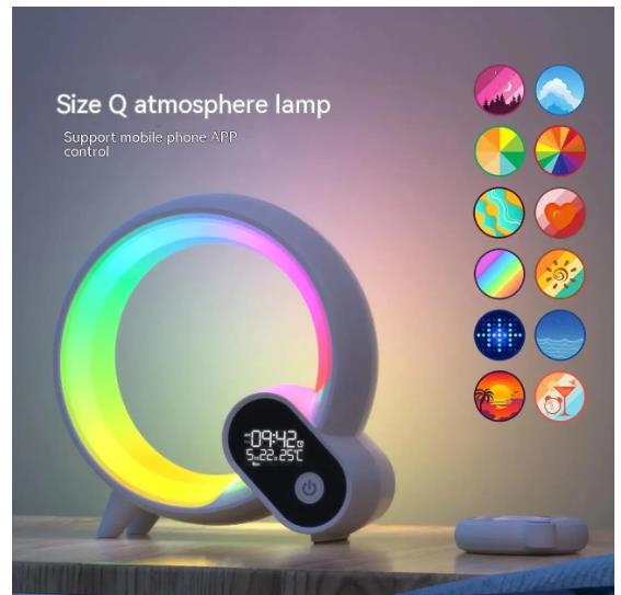 Criativo q luz analógico nascer do sol display digital despertador bluetooth áudio inteligente wake-up luz atmosfera colorida