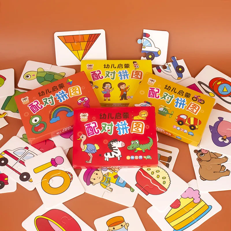 32 peças de quebra-cabeça de correspondência de cartas de iluminação, padrão de desenho animado para educação infantil, brinquedos cognitivos para meninos e meninas