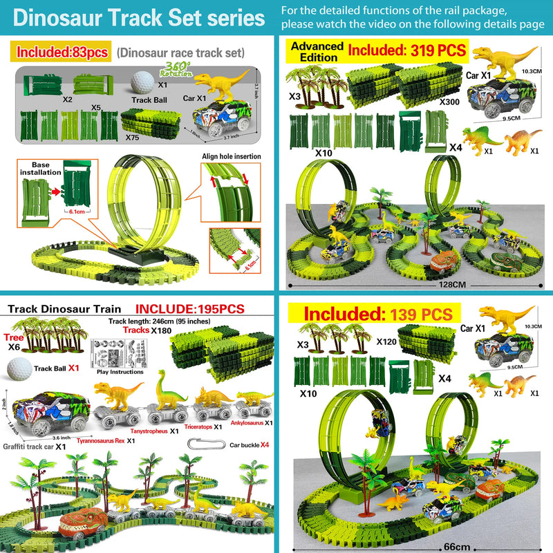 Carro de dinossauro elétrico de escalada mágica, conjunto de carro de brinquedo ferroviário, pista de corrida flexível, luz de flash, carro de brinquedo de alta qualidade para crianças