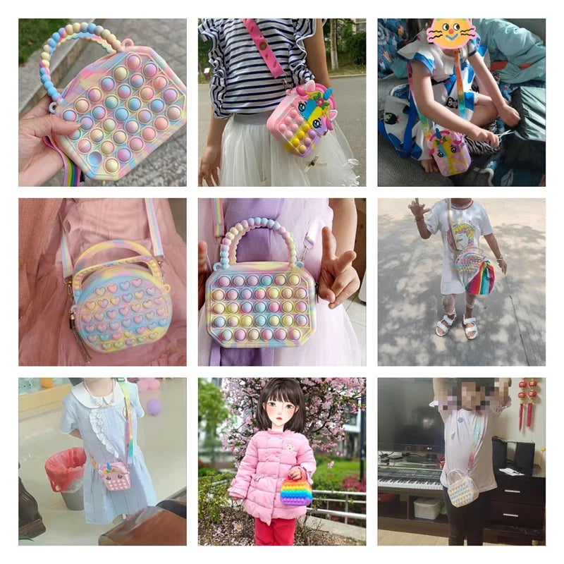 Pop Purse Silicone Sensorial Push Pop Bubble Bag Crossbody Bag Antistress Brinquedos Reliver Autismo Bolsa de Moedas para Crianças