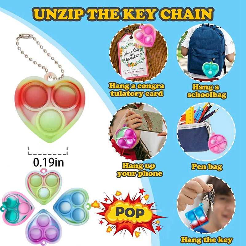 Mini Pop Fidget Toy Pack Kit Chaveiro Alívio do Estresse Brinquedos de Mão Lembrancinhas de Festa Brinquedo de Mesa de Escritório para Crianças Adultos Brinquedos