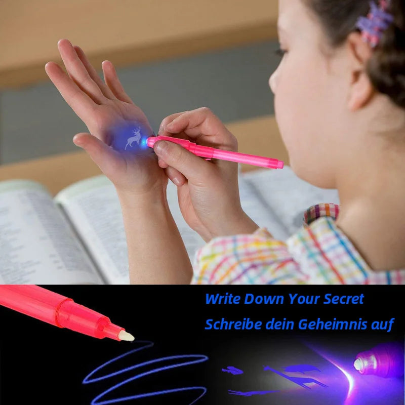 4pcs/lot Luminous Light Pen Magic Purple 2 em 1 UV Black Light Combo Desenho Invisible Ink Pen Aprendizagem Educação Brinquedos para Criança