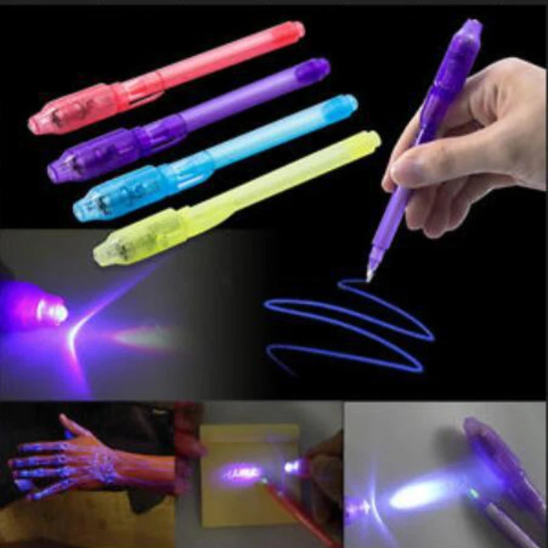 4pcs/lot Luminous Light Pen Magic Purple 2 em 1 UV Black Light Combo Desenho Invisible Ink Pen Aprendizagem Educação Brinquedos para Criança