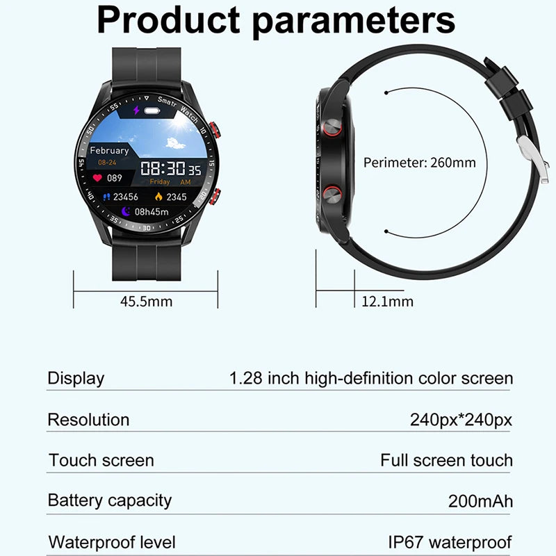 Relógio inteligente masculino com chamada Bluetooth ECG+PPG, laser, saúde, pressão arterial, fitness, relógios esportivos, masculino, esportivo